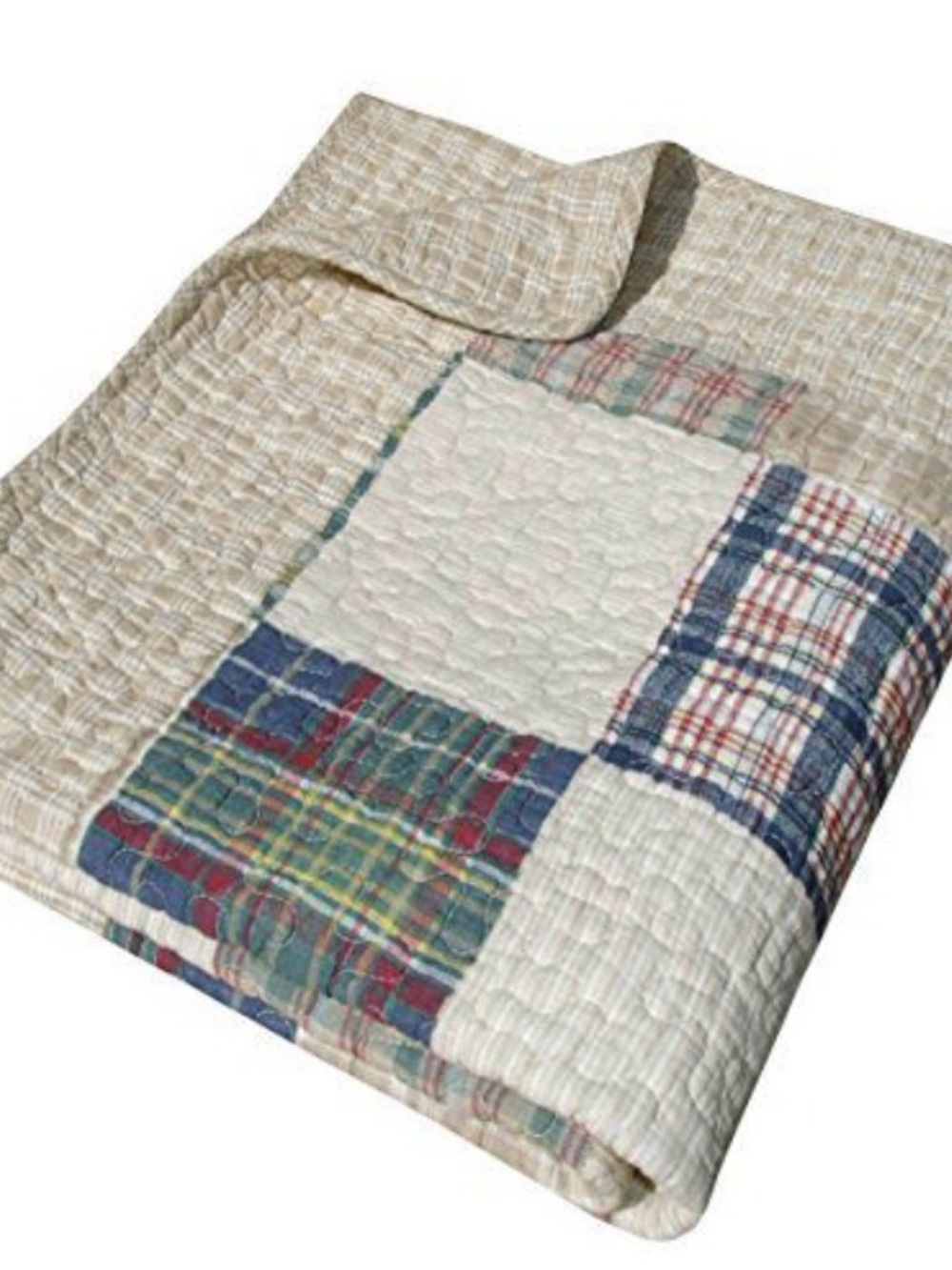 GAIAM Patchwork Plaid Cotton Quilt in Beige, Blue, Red, Green